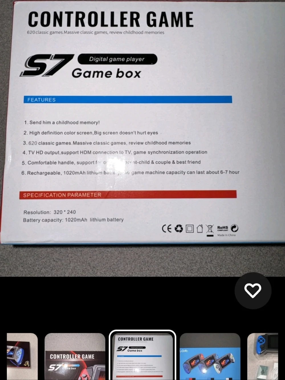 (#7) S7 Handheld Gaming Console Portable Player - Blue, Red And Black